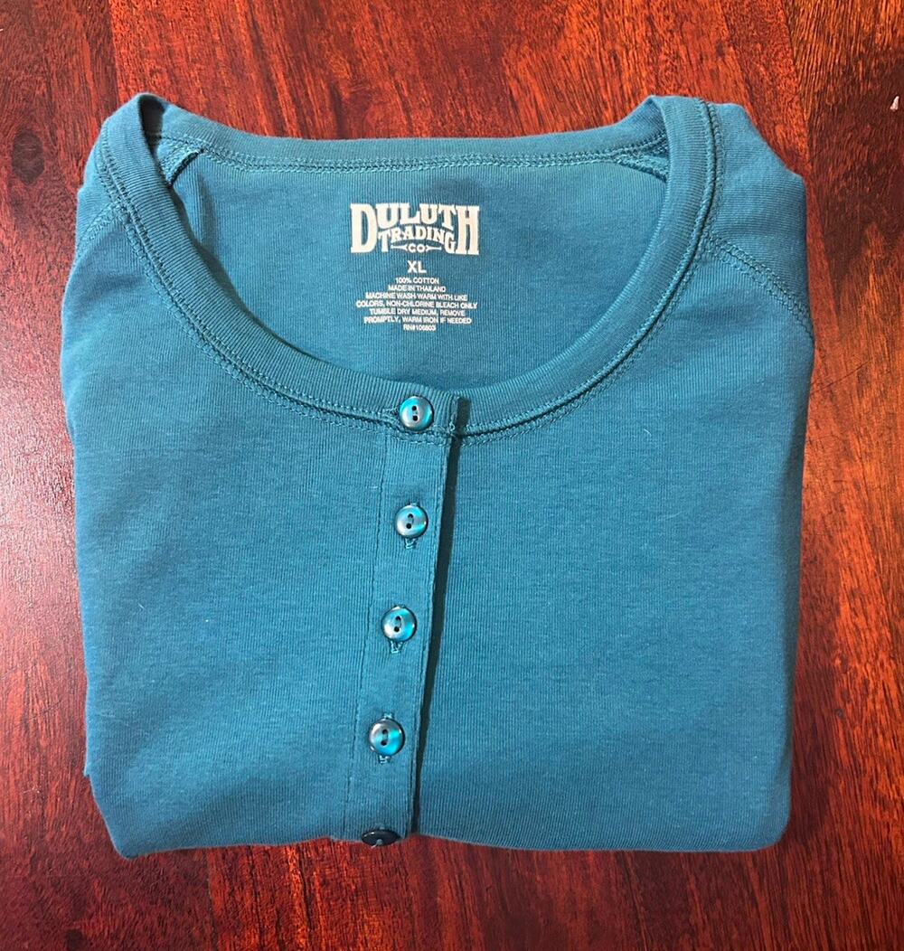 Duluth Trading Co Men's Blue Cotton Henley Long Sleeve Shirt XL Lumberjack Bloke